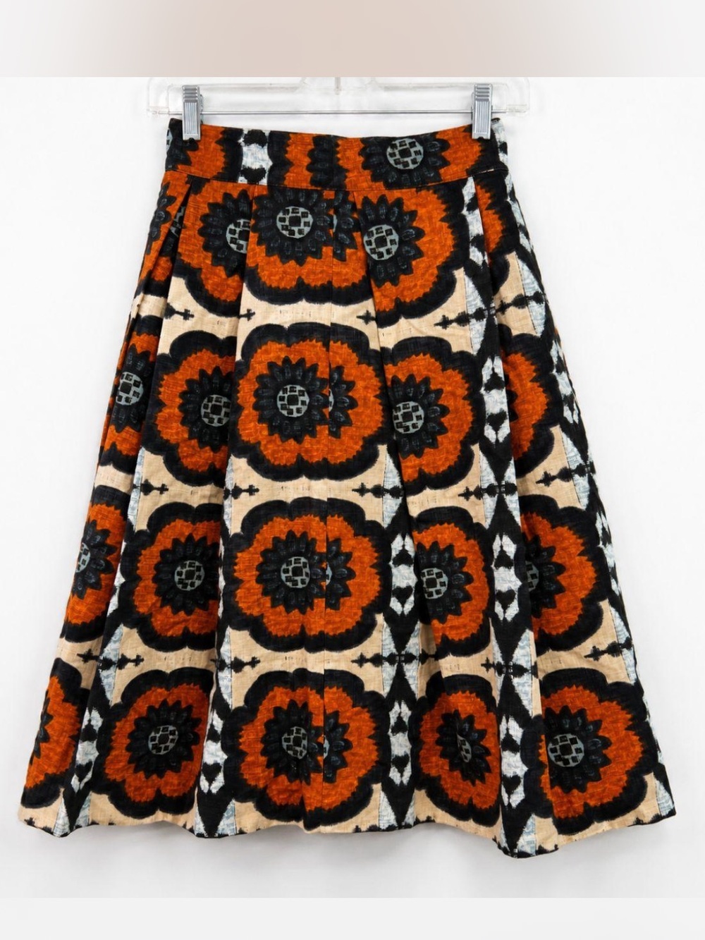 Vintage Y2K Dries Van Noten Floral Pleated Cotton A Line Skirt Size 34 US 2 XS